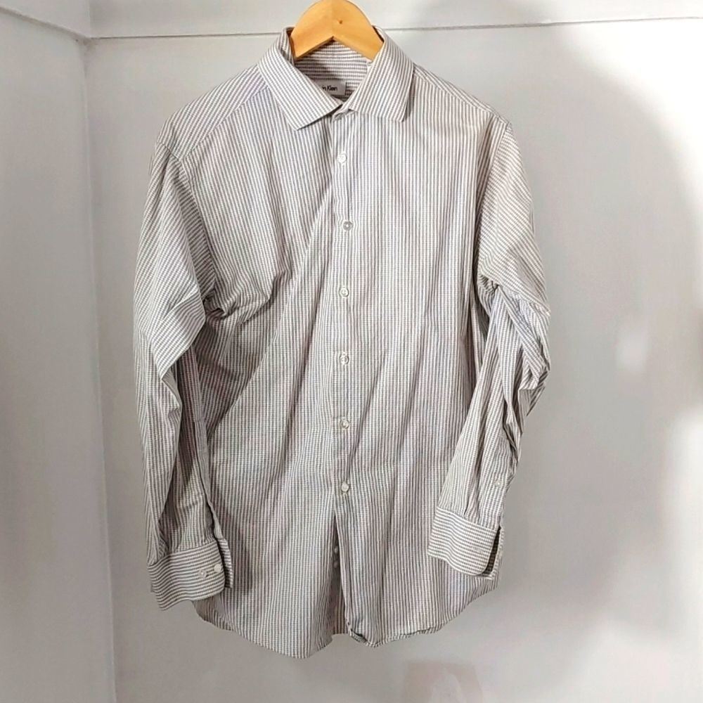 Calvin Klein| mens dress shirt black and white checker gingham